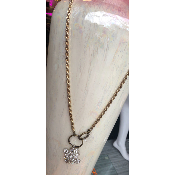 Long Gold Rope Chain with Chunky Rhinestone Pendant - Picture 2 of 2